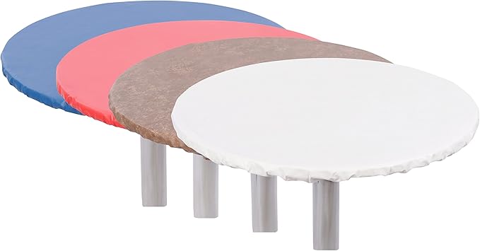 Yourtablecloth Heavy Duty Vinyl Round Fitted Tablecloth (Table Cover) with Flannel Backing Vibrant Colors Elasticized Tablecloth Great for Indoor and Outdoor Dining and Playing Cards 36” Grey