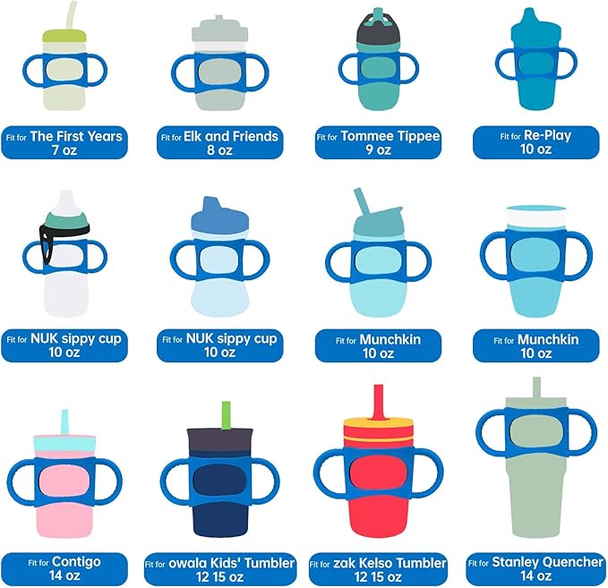 NiHome Tumbler Grip Compatible with 14oz Stanley Quencher, Fit for 12 15oz Zak Owala kids Cups Accessories Handle, Silicone Dual-Handle Tumbler Handles for Home Travel Outdoors Daily Use (2PCS,Blue)