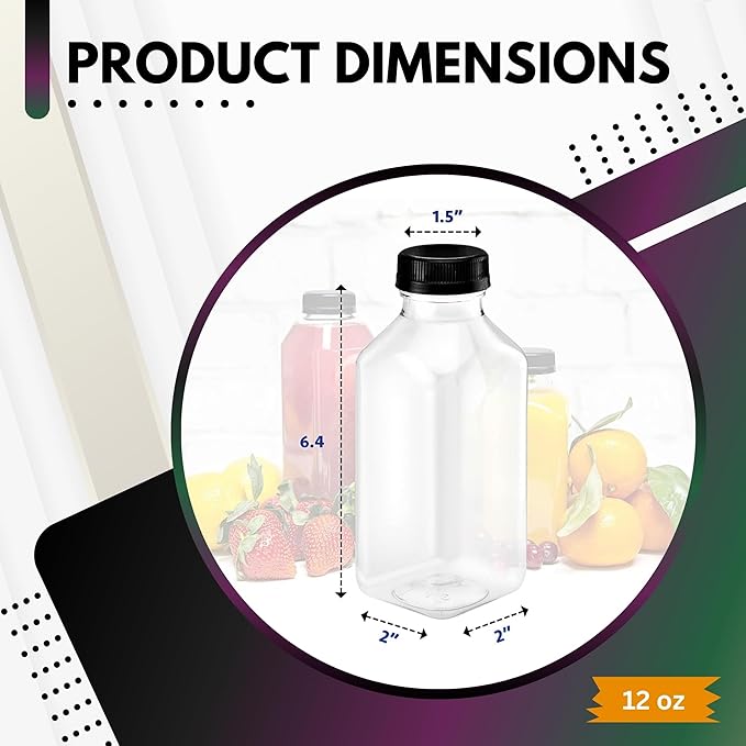 Green Direct 12oz Clear Plastic Reusable Juice Bottles with Caps | Empty Water Bottles for Juicing, Smoothies, Shakes | BPA-Free, Durable & Leakproof | Pack of 4