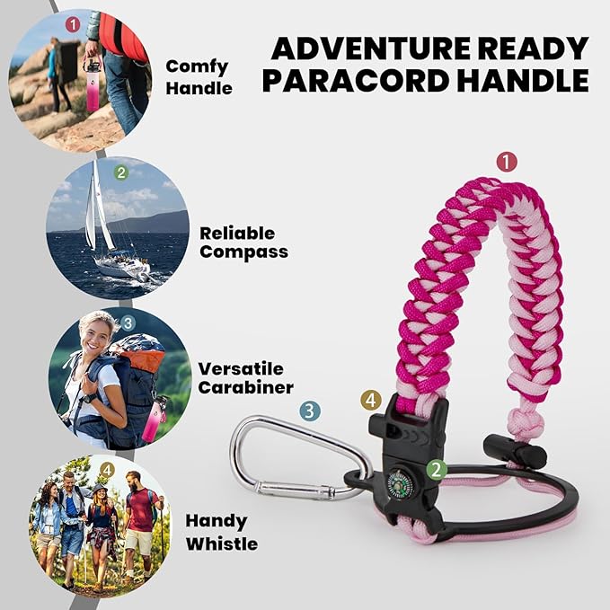 Insulated Water Bottle 24oz, Triple Wall Vacuum Stainless Steel (Cold for 48 Hrs, Hot for 24Hrs), Leak Proof & Non-BPA, 24oz Hydro Water Flask with Paracord Handle & Straw Spout Lids