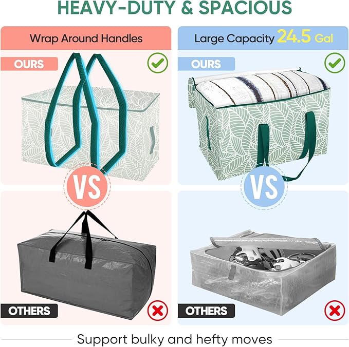 BALEINE 8-Pack Oversized Moving Bags with Reinforced Handles, Heavy-Duty Storage Tote for Clothes, Moving Supplies (Antique Folidage, 8-Pack)