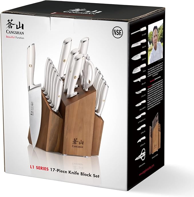 Cangshan L1 Series 17-Piece SHAN Knife Block Set, Forged German Steel, White, 1026856