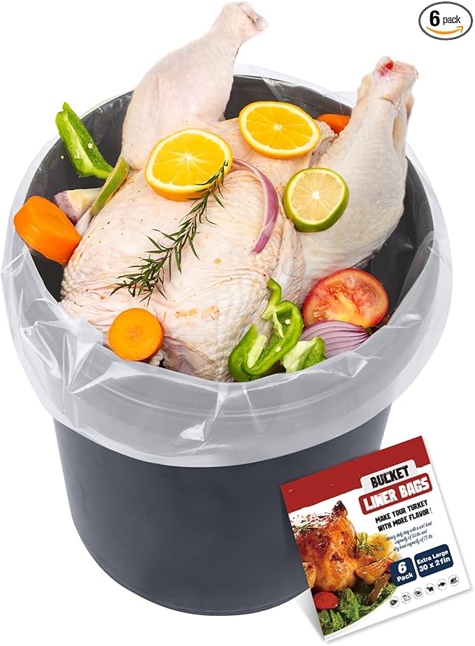 Brine Bag, 6 Pack, 4.7Mil 30"×21", Extra Large Turkey Brine Bag Food Grade for Marinating, Brining Bags for Turkey, Chicken, Beef, Pork, Ham, 5 Gallon Bucket Liner Bags Heavy Duty Leak Proof