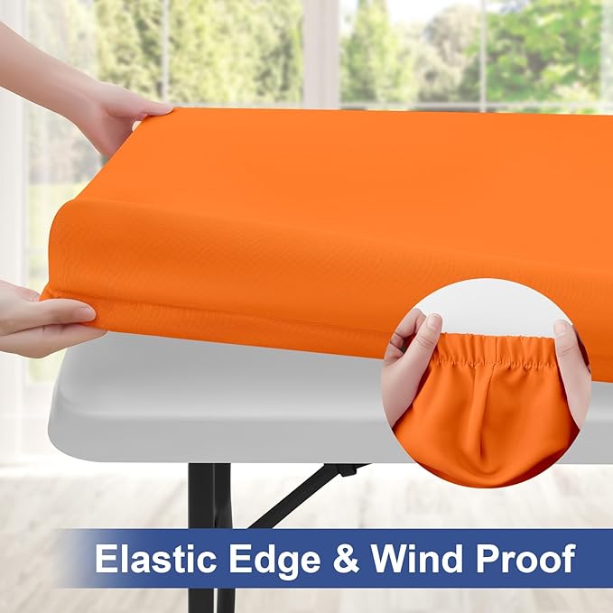 homing Rectangle Table Cloth Cover, Waterproof Polyester Elastic Fitted Tablecloth, Fits for 4 Foot Folding Tables, Washable Table Protector for Picnic, Camping, Outdoor (Orange, 24" x 48")