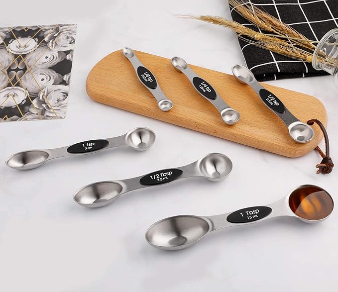 Magnetic Measuring Spoons Set of 6 Stainless Steel Dual Sided Stackable Teaspoon for Measuring Dry and Liquid Ingredients