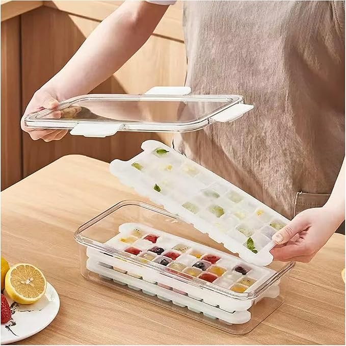 Ice Trays for Freezer with Lid and Bin,Plastic Ice Bin Container for Freezer,3 Pack Crushed Ice Cube Trays with Lids and Bin,Ice Container with Locking Lid,BPA Free,Easy to Remove