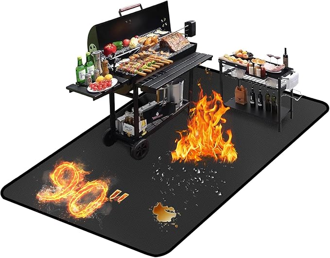 90 ×52 inches Under Grill Mats for Outdoor Grill/ Double-Sided Indoor Fireplace Mat Fire Pit Mat Fireproof Waterproof Oil-Proof, BBQ Mat Grill Pads Grilling Mat Protector for Deck Patio Gas Grills