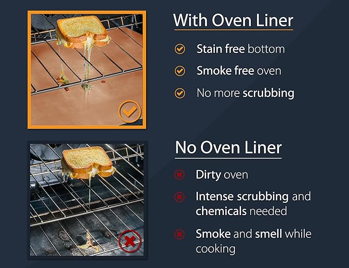 Oven Liners for Bottom of Oven - 3 Pack Large Heavy Duty Mats, 16.25”x23” NonStick Reusable Liner for Electric, Gas, Toaster Grills - BPA & PFOA Free Kitchen Accessory to Keep Appliance Clean (Copper)