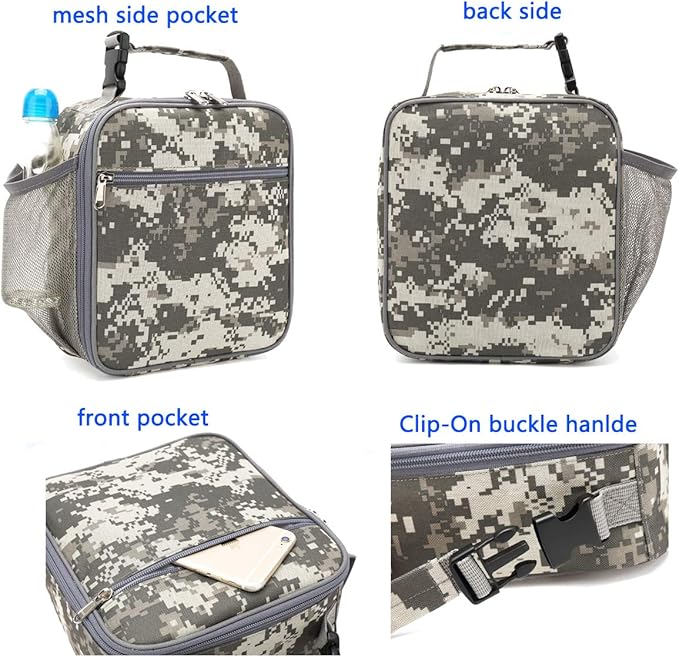 FlowFly Lunch box Insulated Soft Bag Mini Cooler Back to School Thermal Meal Tote Kit for Girls, Boys (DigitalCamo)