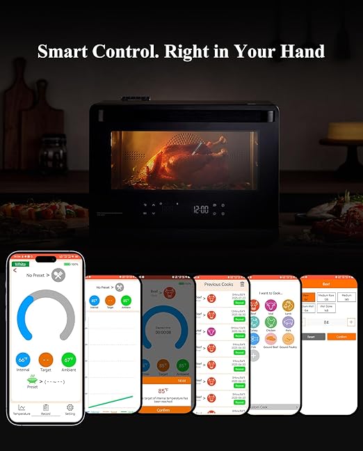 Wisebee Meat Thermometer Digital Wireless, 328FT Dual Probes Food Thermometer Bluetooth Remote Monitoring for Cooking- BBQ, Grill, Oven, Smoker