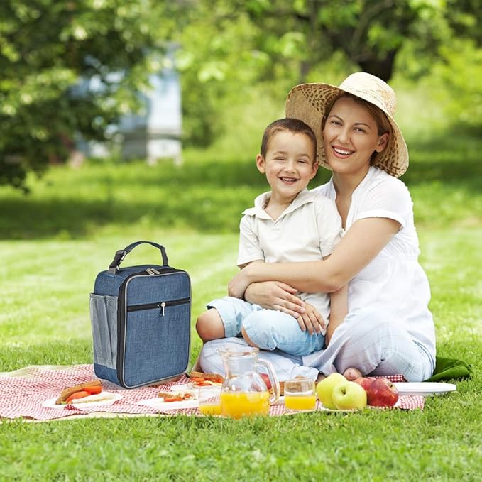 Navy Blue Insulated Lunch Bag, Leakproof Portable Cooler Box with Handle for Men, Women, Boys, Girls, 10.2" L x 4.3" W x 8.6" H