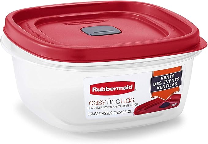 Rubbermaid Easy Find Lid Square 5-Cup Food Storage Container (Pack of 3), Red (Vented)