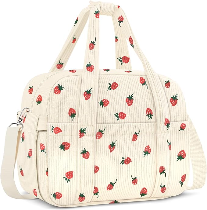 Corduroy Lunch Box Lunch Bag for Women Adults Men, Cute Strawberry Insulated Work Reusable Leakproof Simple Large Lunch Boxes Tote Bag Adults Cooler Bag, with Shoulder Strap