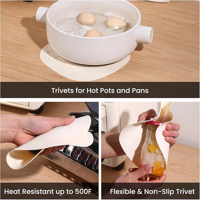 4 Pieces Oven Mitts and Pot Holders of Macaron Color Thickened Non-Slip Silicone Kitchen Gloves, Heat Resistant up to 500F, Essential for Kitchen Baking (makal-bai)
