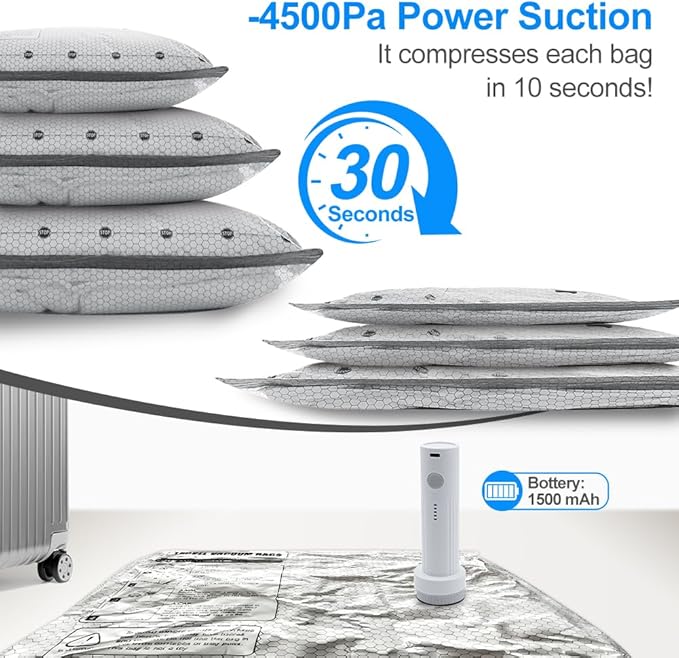 12 Pack Vacuum Seal Bags for Clothing Travel with Wireless Electric Air Pump, 4 Large +4 Medium +4 Small, Reusable Space Saver Bags for Luggage and Suitcase, Cruise & Travel Essentials