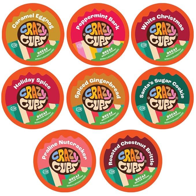 Crazy Cups Decaf Christmas Coffee Pods – Holiday Flavored Sampler for Keurig K Cup Brewers, 30 Count - Great Holiday Gift