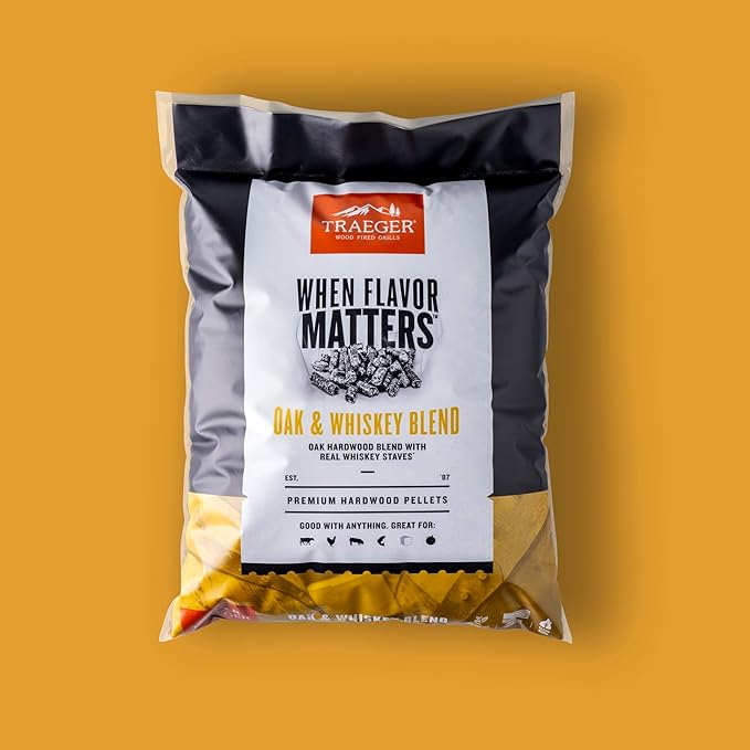 Traeger Grills Oak & Whiskey Blend 100% All-Natural Wood Pellets for Smokers and Pellet Grills, BBQ, Bake, Roast, and Grill, 18 lb. Bag (Pack of 2)
