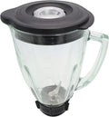 Blendin Complete 6-Piece 48 Ounce Replacement Round Glass Jar Cup Assembly Set With a Jar Base Cap, Blade, Gasket, Round Lid, Center Fill - Compatible with Standard Oster & Osterizer Blenders