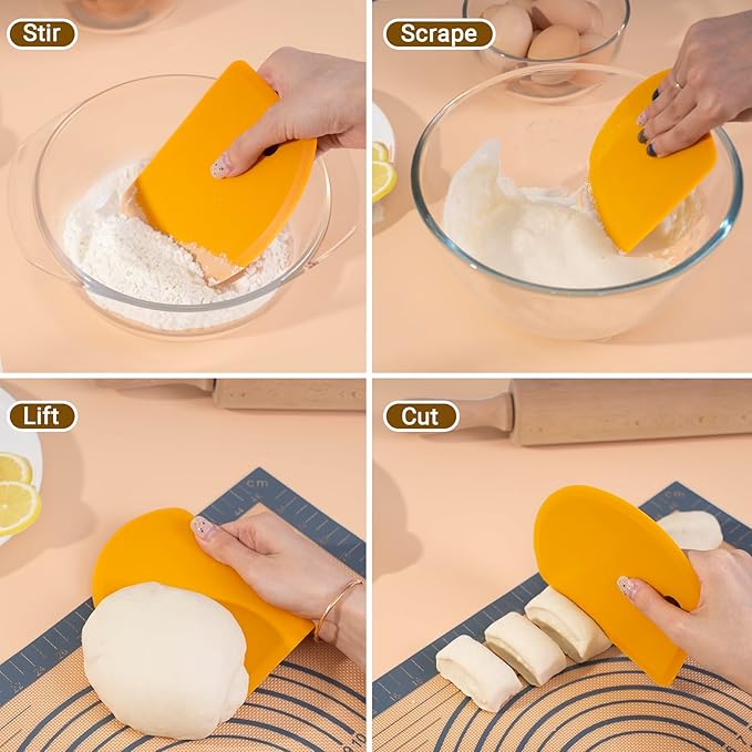 Sapid Flexible Curved Edge Silicone Bowl Scraper(5.98"×4.3"), Food Grade Dough Scraper for Baking Sourdough Bread, Cake, Bench Scrapers, Multipurpose Kitchen Dish Scrapers, Easy to Clean (1, Orange)