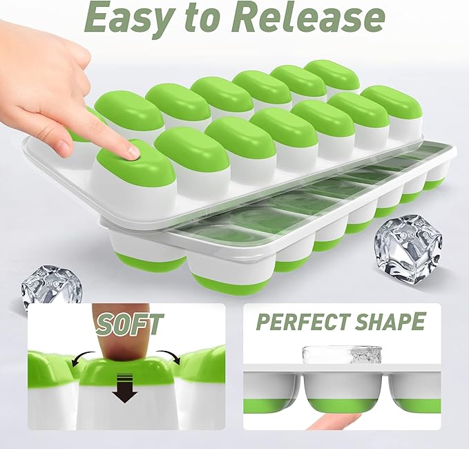 Ice Cube Tray with Lid, 2 Packs 28 Cubes Durable Stackable Ice Cube Trays for Freezer with Removable Lids, Easy-Release Plastic & Silicone Ice Tray for Cocktail, Coffee