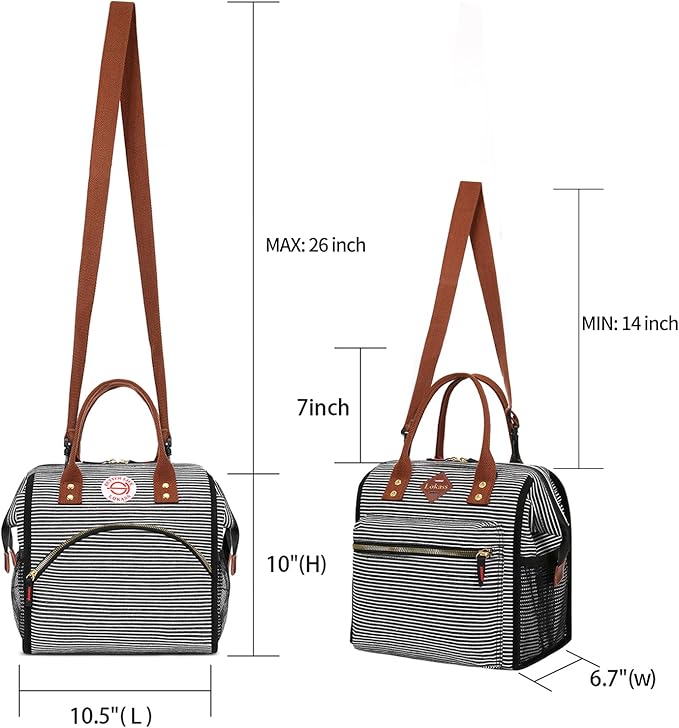 LOKASS Lunch Bag Insulated Lunch Box Wide-Open Lunch Tote Bag with Removable Shoulder Strap for Women/Men Adults Work Picnic Beach Travel(Stripes)