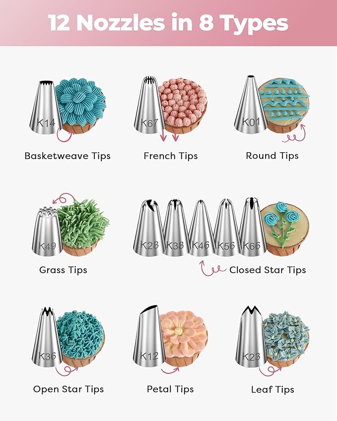 Kootek 71PCs Cake Decorating Kit, Baking Supplies Tools - Includes Cake Stand Turntable, 12 Icing Piping Tips Set, 2 Frosting Spatulas, 3 Scrapers, 50+2 Piping Bags, Coupler, Video Tutorial, Booklet