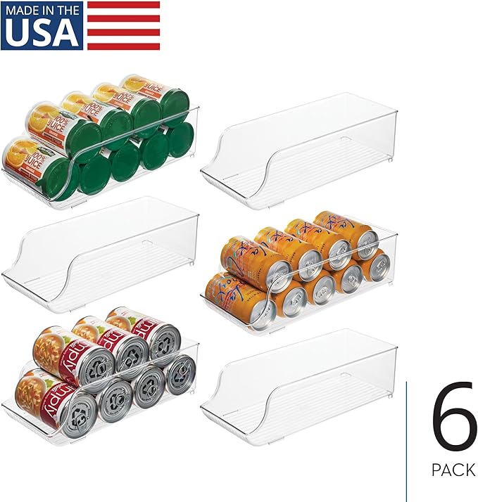 iDesign Soda Can Dispenser for Refrigerator or Pantry - Set of 6 - Clear - Made in USA