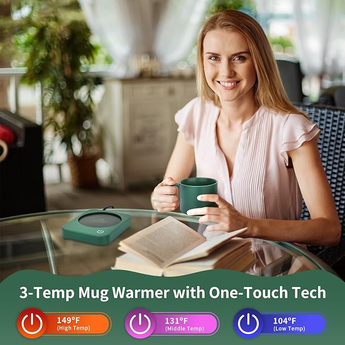 VOBAGA Mug Warmer Set, Coffee Warmer for Desk with 11oz Ceramic Mug, Auto Shut Off & 3-Temp Settings, Smart Coffee Cup Warmer, Home Office Essentials Coffee Set(Mug Included)