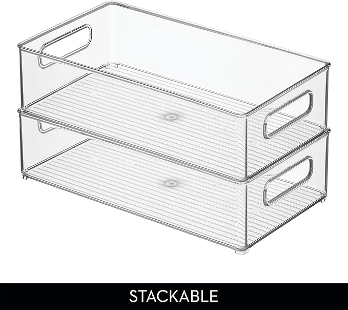 iDesign Stackable Fridge Bin - Storage Bin for Freezer or Pantry, Set of 2, Clear, Made in USA