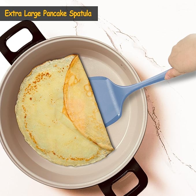 Silicone Pancake Spatula Turner with Lengthened Handle& Seamless Design, Heat Resistant Cooking Spatulas for Nonstick Cookware, Large Flexible Kitchen Utensils, Flipper for Egg, Pancake, Starry Blue