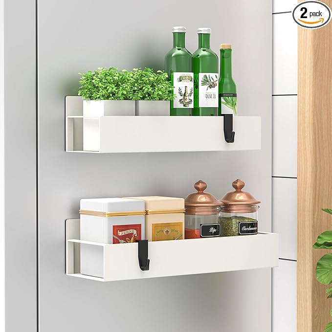 2 Pack Magnetic Spice Storage Rack Organizer for Refrigerator and Oven, Cream White Fridge Organizers and Storage