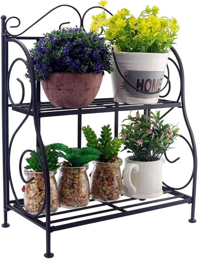 Sunnyglade Spice Rack, 2-Tier Foldable Shelf Rack Kitchen Bathroom Countertop, 2-Tier Standing Storage Organizer Spice Jars Bottle Shelf Holder Rack -Black