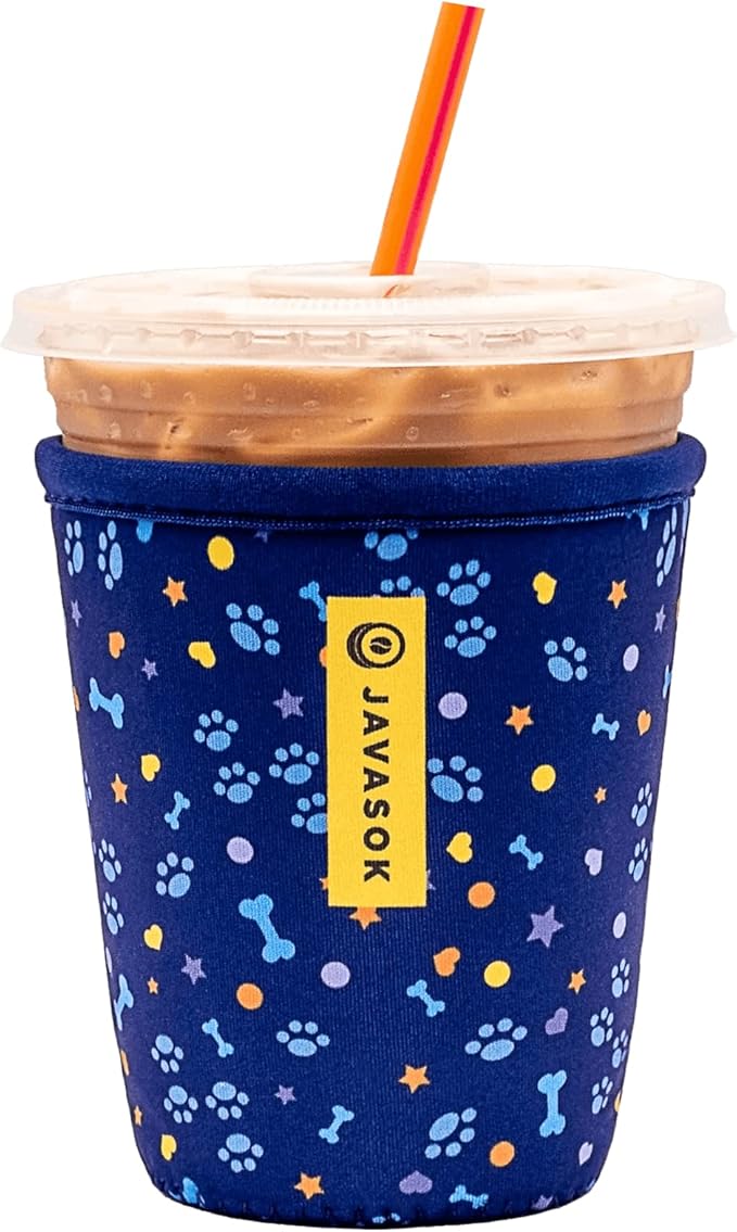Sok It JavaSok Iced Coffee & Cold Soda Insulated Neoprene Cup Sleeve (Paws and Bones, Small: 16-20oz)