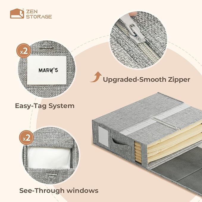 4Pack Sheet Organizers and Storage - King/Queen Size Sheet Storage Organizer with Window, Foldable & Dustproof Sheet Organizer for Linen Closet for Summer Blankets & Sheet Sets,Grey