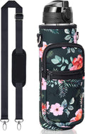 Fimibuke 32 oz Water Bottle with Sleeve - BPA Free Leakproof Sport Large 1L Plastic Motivational Water Bottle with Straw Strap & Insulated Neoprene Holder Carrier Bag Great Xmas Gift for Women Men