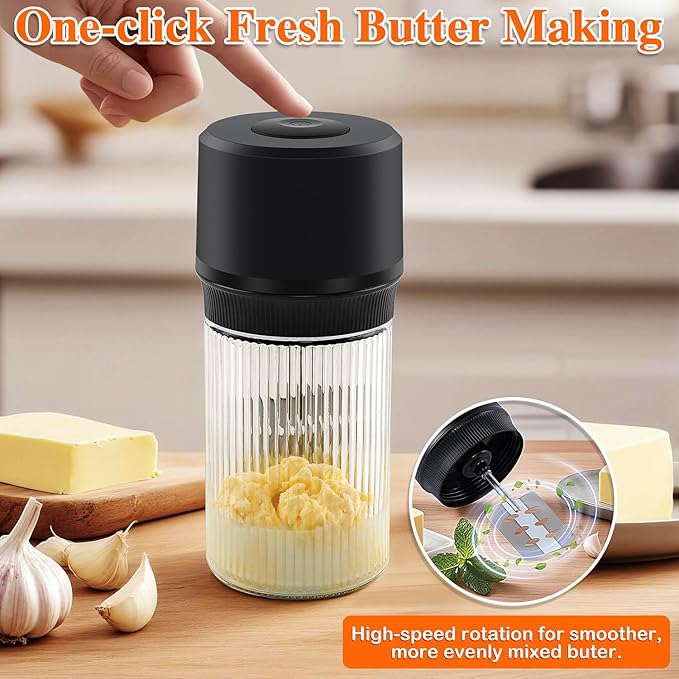 IFOLO Electric Butter Churner – One-Touch Butter Maker, 34oz Food-Grade Glass Jar with High-Speed Brushless Motor, Freshly Made in Just 5-10 Mins.