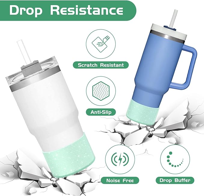 WUQID 2 Pack Bling Silicone Boot Compatible with Stanley Quencher Adventure 40oz & Stanley IceFlow 20oz 30oz, Reduces Dents Protective Silicone Water Bottle Bottom Cover Sleeve