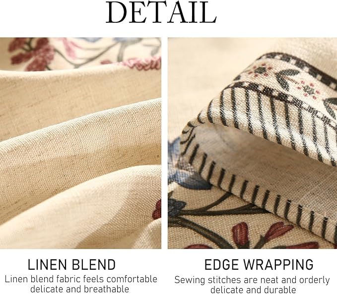 ISAENNE Designer Linen Light Beige Rectangular Tablecloth,French Colorful Floral Table Cloth,Stain Resistant Decor Tablecloths for Dining Thanksgiving Christmas Kitchen,55"*79"-Helena E