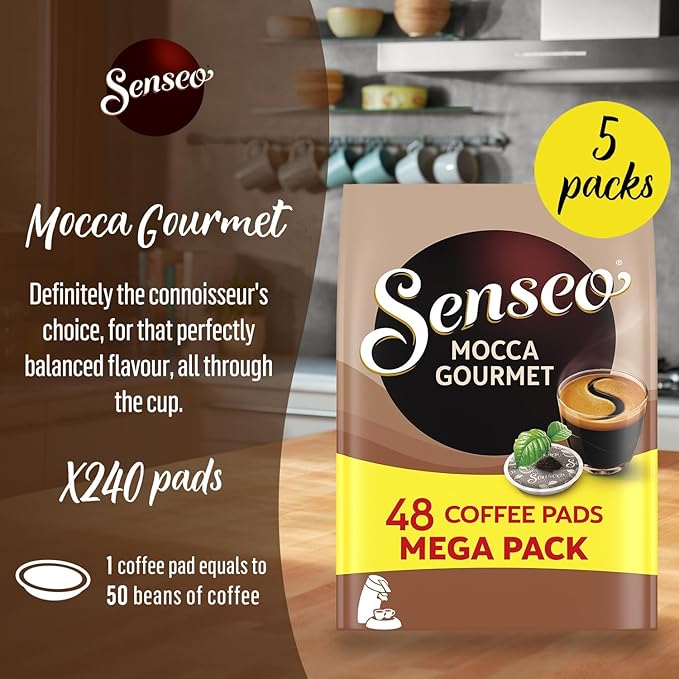 Senseo Mocca Medium Roast Coffee Pods – 240 Count (5 Packs) – Rich & Smooth Mocha Flavor – Single-Serve Coffee Pads Compatible with Senseo Machines – Imported from the Netherlands – Bulk Value Pack