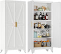 71" Tall Metal Storage Cabinet with 2 Doors and 4 Adjustable Shelves, 5-Tier Kitchen Pantry Storage Cabinet for Kitchen, Living Room, Dining Room and Office, White
