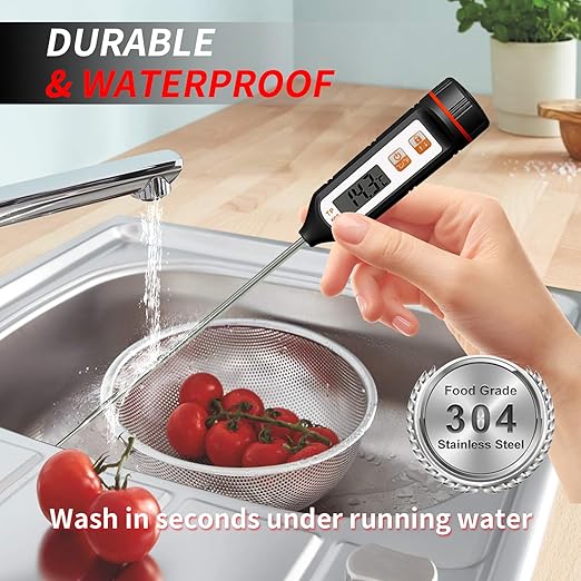 YFL Instant Read Food Thermometer, Waterproof Digital Meat Thermometer with Stainless Steel Probe, Pratical Cooking Thermometer for Oven BBQ Grill Smoker Beef Turkey Camping & Kitchen Gadgets
