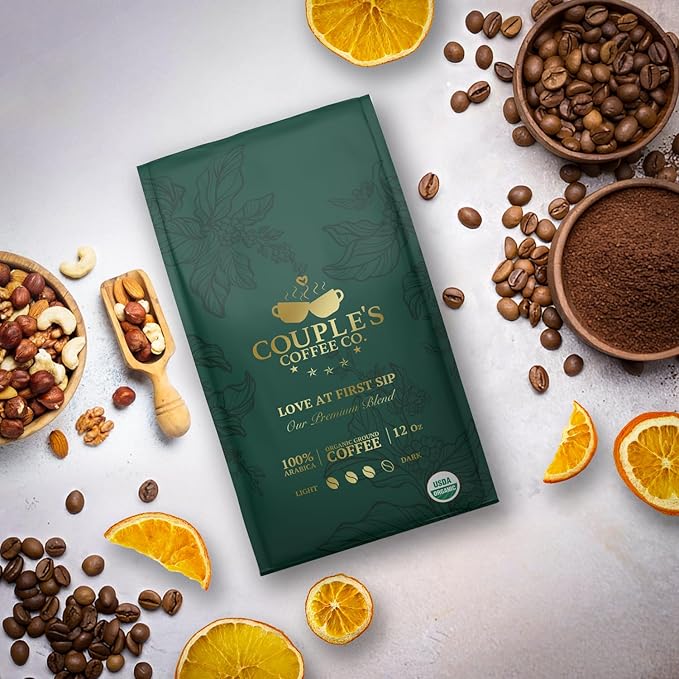 Couple’s Coffee Organic Ground Coffee | Fair Trade Organic Guatemalan Medium-Dark Roast | Gives Back to Military Families | Love at First Sip | Made with 100% Arabica Beans | 12oz