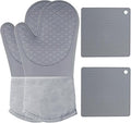 Oven Mitts and Potholders BBQ Gloves-Oven Mitts and Pot Holders with Recycled Infill Silicone Non-Slip Cooking Gloves for Cooking Baking Grilling (4-Piece Set) (Black Grey)