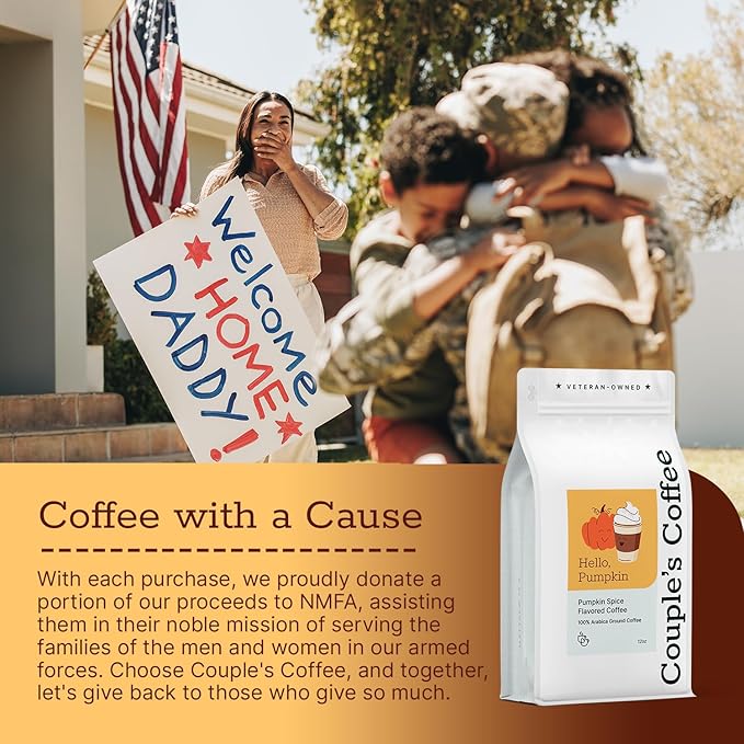 Couple’s Coffee Flavored Ground Coffee | Medium Roast Pumpkin Spice Fall Coffee | Gives Back to Military Families | Hello Pumpkin | Made with 100% Arabica Beans | 12oz bag
