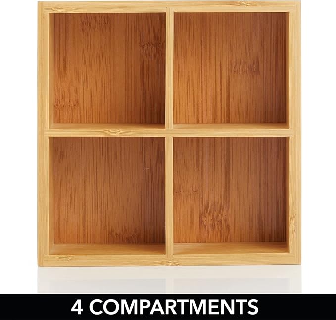 mDesign Bamboo Divided Storage Bin Container, Drawer Organizer Crate Box for Kitchen Pantry Cabinet, Shelf, Island Countertop, Holds Snacks, Spices, Drinks, Echo Collection, Natural/Tan