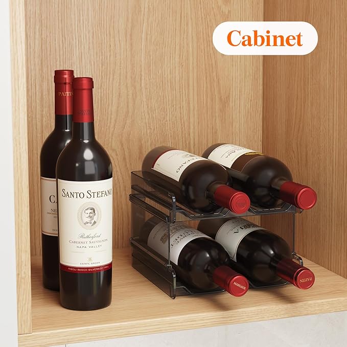 Lifewit Plastic Stackable Wine Rack for refrigerator, Cabinet, Countertop,Wine Bottle Holder, Water Bottle Organizer for Fridge, Pantry, Black, Hold 8 Bottles