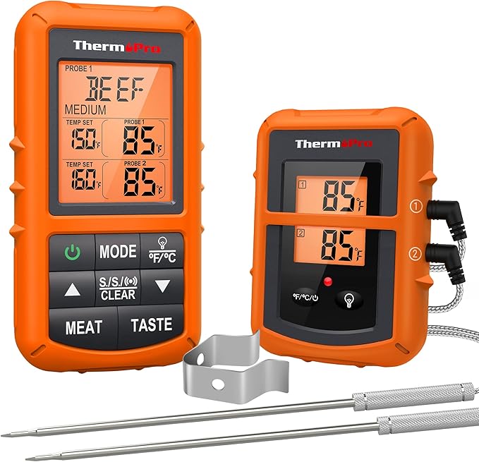 ThermoPro TP20 500FT Wireless Meat Thermometer with Dual Meat Probe, Digital Cooking Food Meat Thermometer Wireless for Smoker BBQ Grill Thermometer Beef Steak Fish Turkey Thermometer
