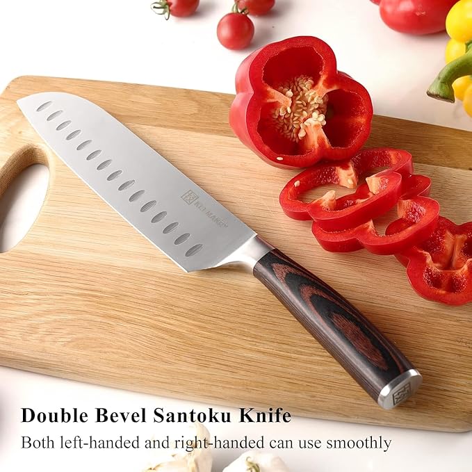 KEEMAKE Santoku Knife Set of 2pcs, Japanese Chef Knife Sets with German High Carbon Stainless Steel 1.4116 Kitchen Knives, Pakkawood Handle Knife for Kitchen