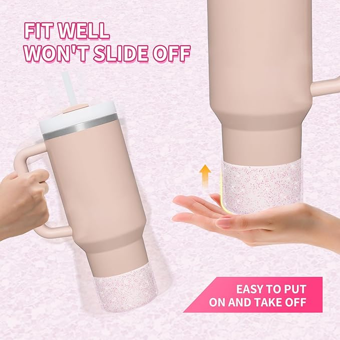 WUQID 2 Pack Bling Silicone Boot Compatible with Stanley Quencher Adventure 40oz & Stanley IceFlow 20oz 30oz, Reduces Dents Protective Silicone Water Bottle Bottom Cover Sleeve