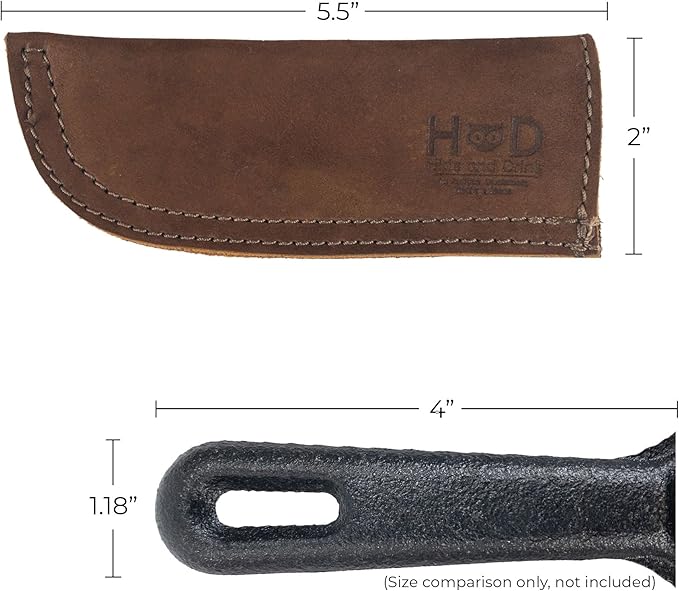 Hide & Drink, Full Grain Leather Hot Handle, Cast Iron Protector, Panhandle Potholder, Double Layered, Double Stitched, Slides On/Off Easily onto Metal Skillet Grips, Handmade, Swayze Suede